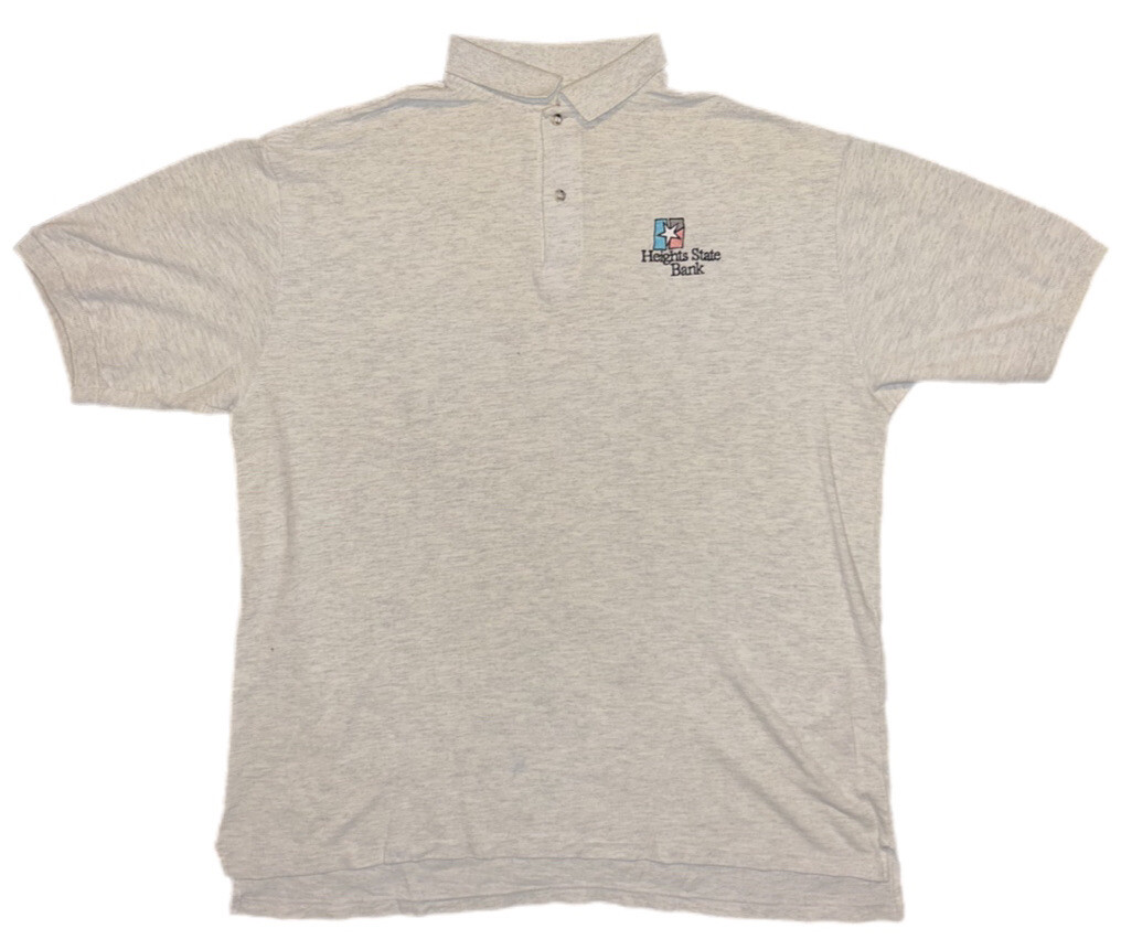 Vintage Texas Heights State Bank Casual Gray Short Sleeve Polo Shirt Mens 2XL