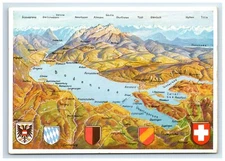 Postcard Map Der Bodensee aus der Vogelschau Lake Constance Birds Eye Vw Germany