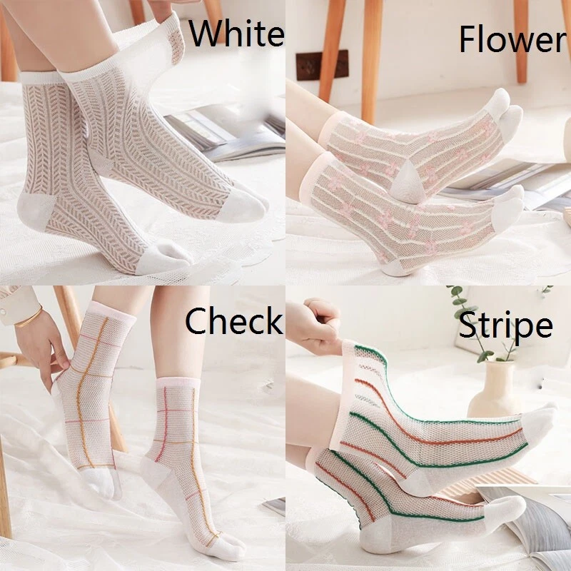 4 pares de calcetines de malla para mujer Tabi divididos de dos punteras kimono japonés Geta calcetines verano Foto 2 de 4