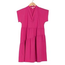 NWT Nordstrom Sandra Darren Asymmetric Tiered Dress Short Sleeve, Hot Pink Large
