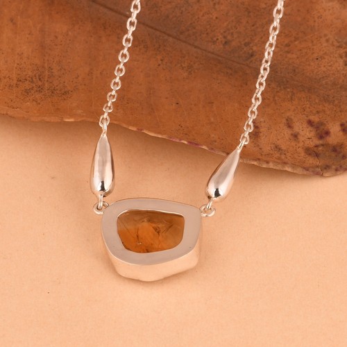 Natural Raw Citrine Pendent 925 Sterling Silver Necklace Healing Crystal Jewelry - Picture 7 of 7