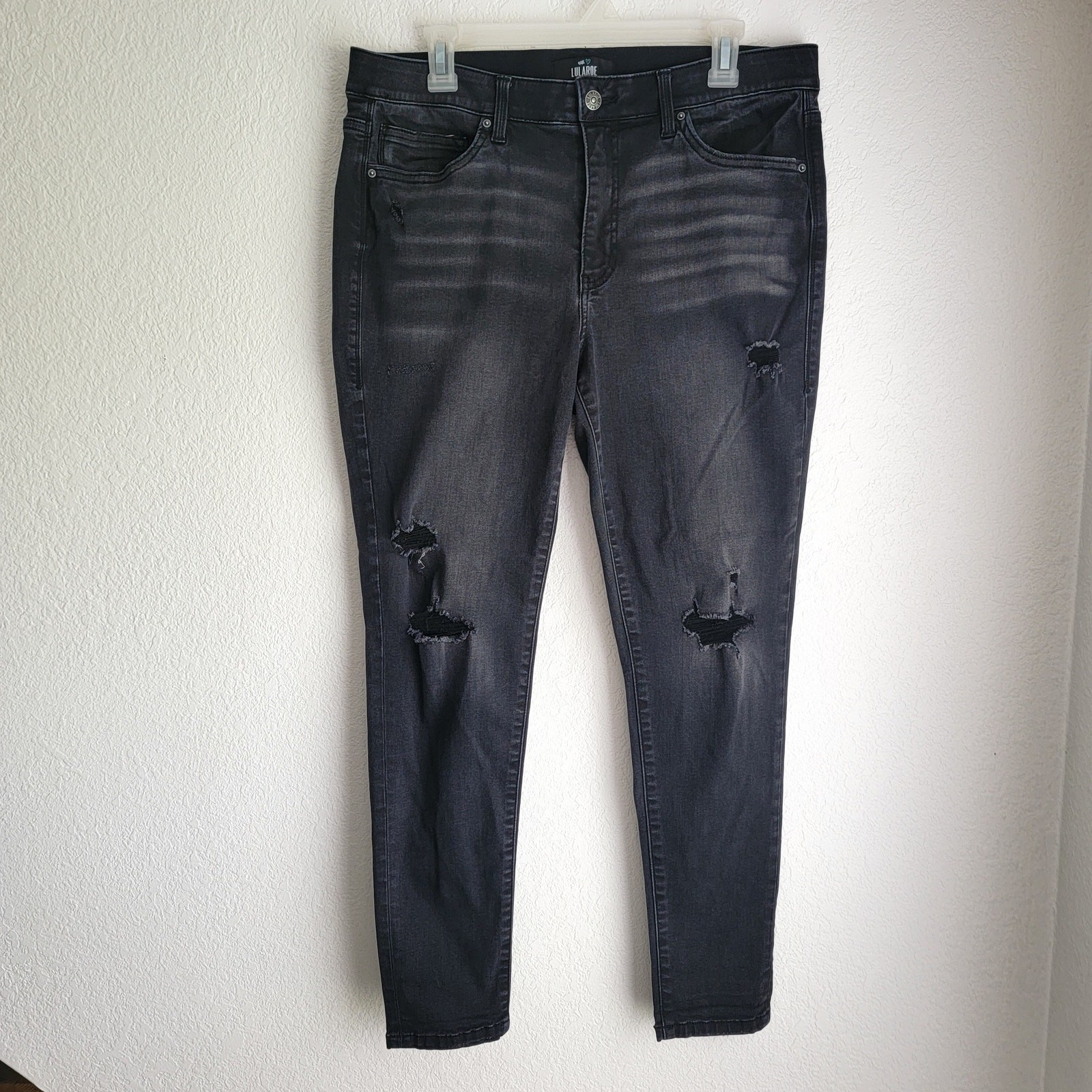 LuLaRoe With Love Gray Black Magic Waist Skinny Jeans Size 32