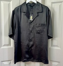 Murano Men's Short Sleeve Silk Pajama Shirt  Pajama Pants Set, Size-M