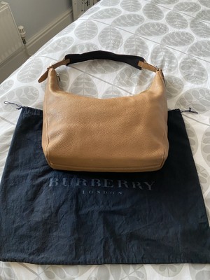 Burberry Tan Leather Hobo Bag With Stripe Shoulder Strap UK