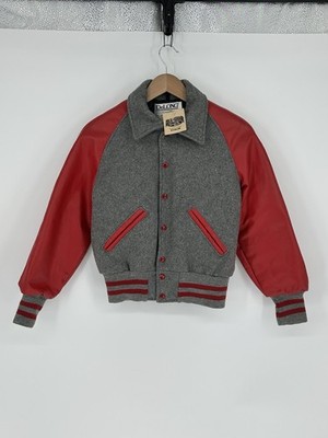 NEW!! DeLONG Varsity Award Letterman Jacket Sz Youth M Wool Blend Red Gray Snap