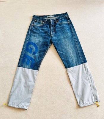 Levis GEO Reconstructed Denim Tech Pants XL GE Print Button Fly Drawcord Hem Y2K