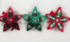 Lot Of 3 VTG Christmas Handmade Needlepoint Yarn Star Christmas Ornament EUC