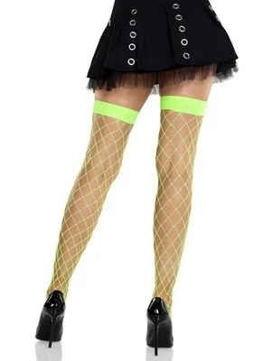 LEG AVENUE EUROPE Sexy grobmaschige Leg Avenue Nylon-Netzstrümpfe Neon Grün 34/36/38 #AC1466