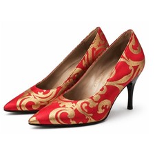 VTG 80s Charles Jourdan Paris Red Gold Brocade Stiletto Pumps 7.5 Never Worn