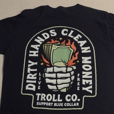 Troll Co. Men's Black Shirt Dirty Hands Clean Money Size L Great Shirt 
