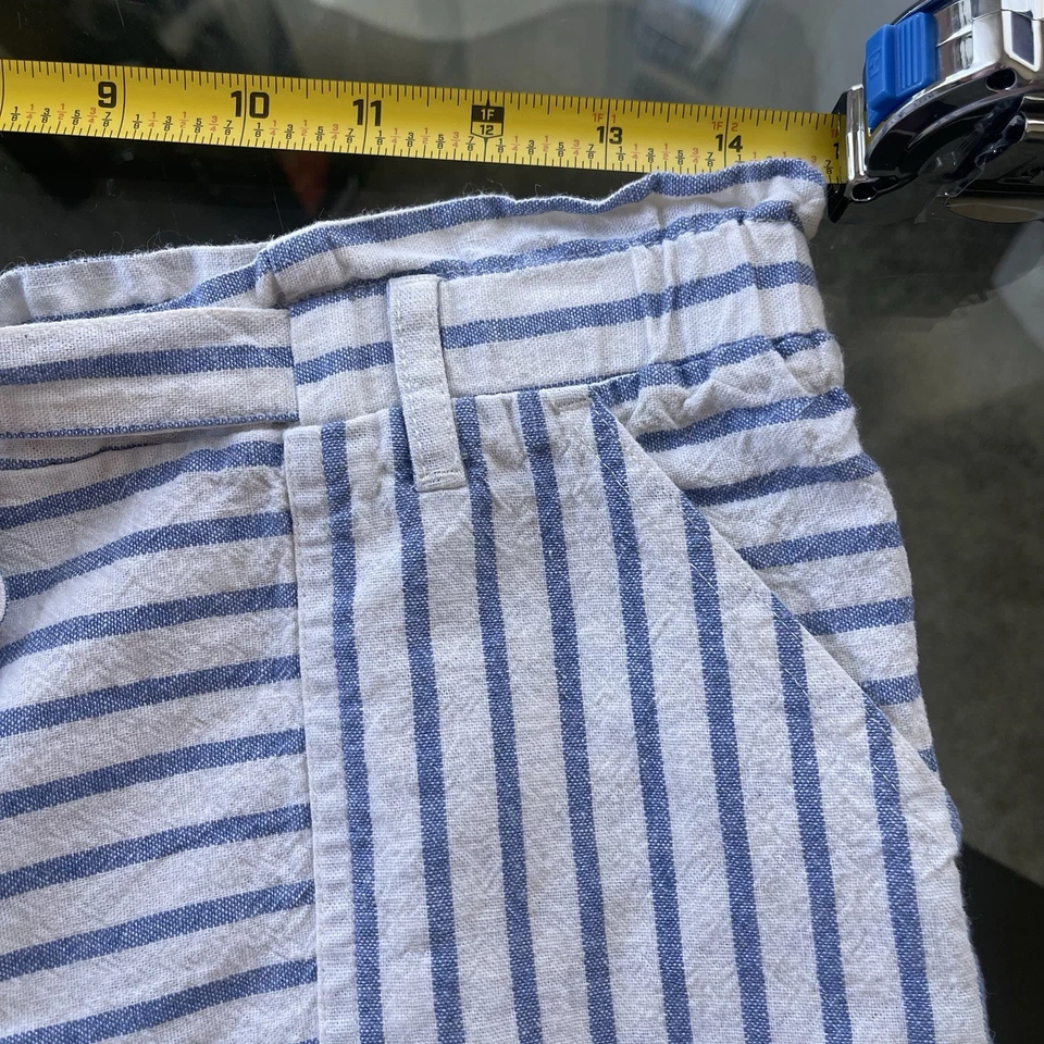 Pantalones cortos para mujer Jolt talla mediana a rayas mezcla de lino blanco azul vacaciones Foto 4 de 4