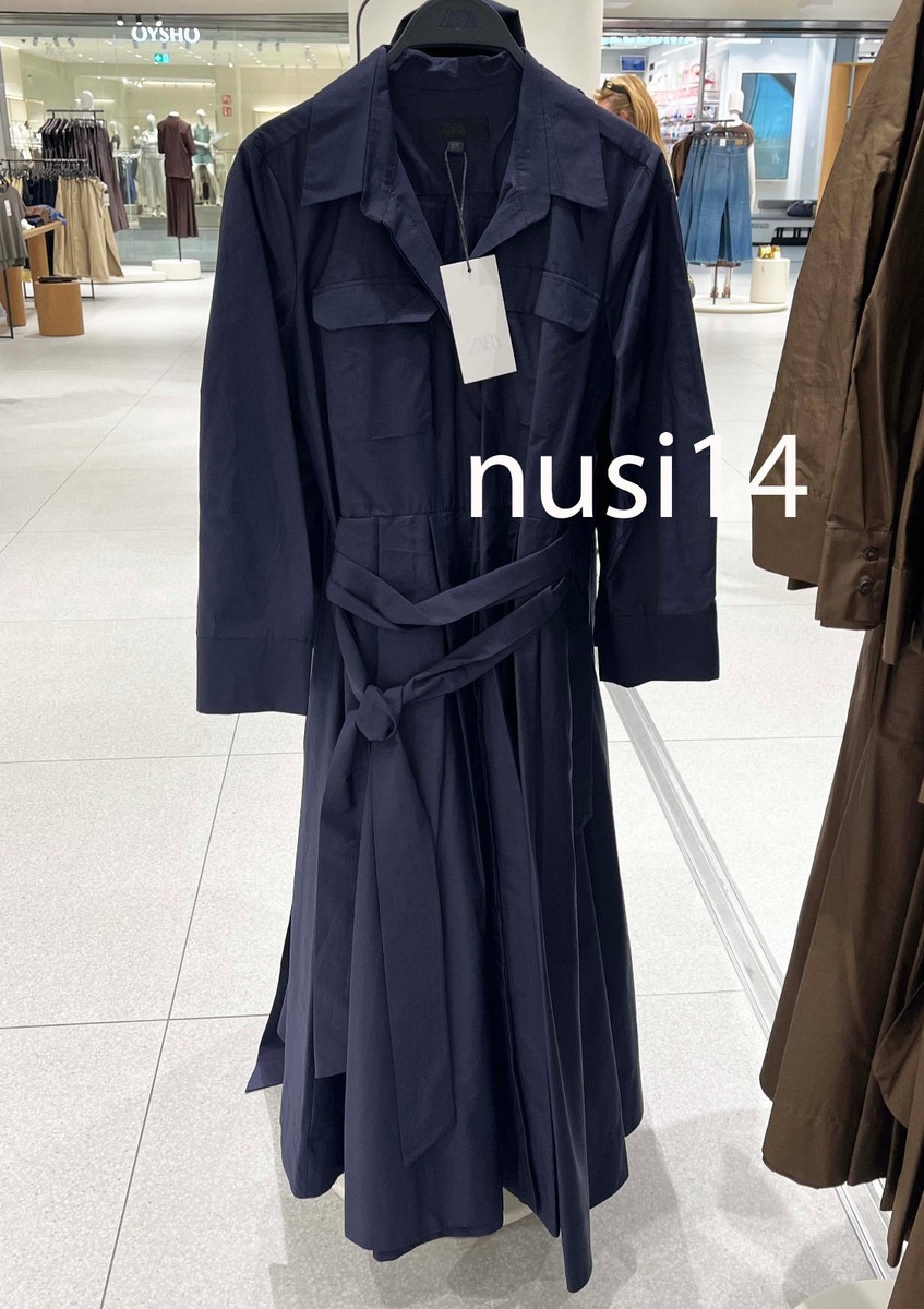ZARA NEW WOMAN MIDI ZW COLL POPLIN SHIRT DRESS NAVY BLUE XS-XL