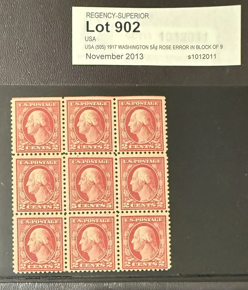 US #505; 5¢ WASHINGTON ERROR IN A BLOCK OF 9 - Image 3 of 3