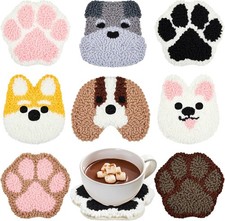 8 Pcs Puppy Punch Needle Coaster Kit, Dog Punch Needle Embroidery Kit for Adults