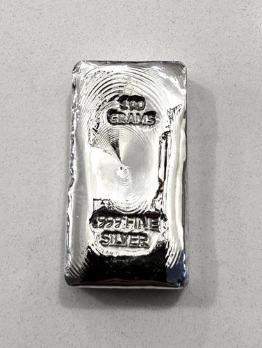 100 Gram Hand Poured with Ripples .999 Fine Silver Bullion Bar