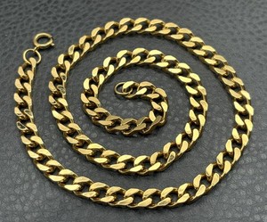 Authentic Heavy 7MM Chunky Yellow Gold Plated 21” Long Men Women Chain Curb Link Necklace