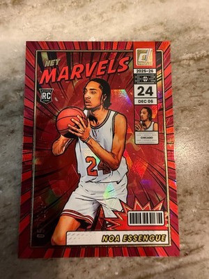 Noa Essengue 2025-26 Panini Donruss Rookie Net Marvels Red Cubic #/199 Bulls RC
