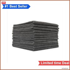 All Purpose Microfiber Cleaning Towels 16x16 Inch 300gsm 12 Pack Grey Lint Free