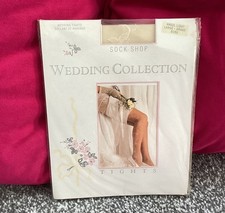 Vintage 1990s Sock Shop wedding collection angel light ecru tights size L 