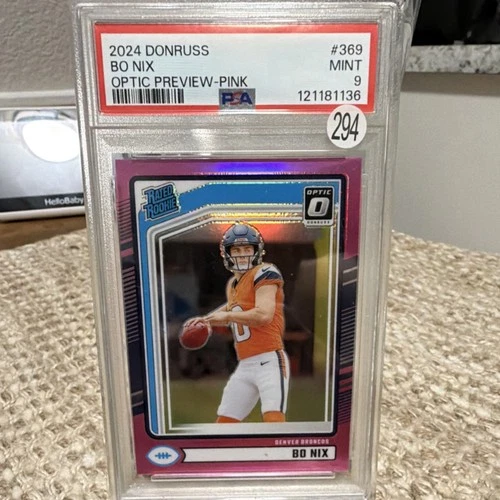 2024 Panini Donruss Rated Rookie Bo Nix Optic Preview-Pink PSA 9 #369 Broncos