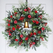 30inch Christmas Wreath, Artificial Winter Wreaths for Front Door with Bell