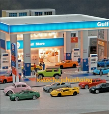 1/64 Diorama City Gas Station Model Car Garage LED Light Display Scene Model Kit