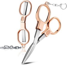 2 Pcs Folding Stainless Steel Portable Mini Small Travel Scissors, Rose Gold