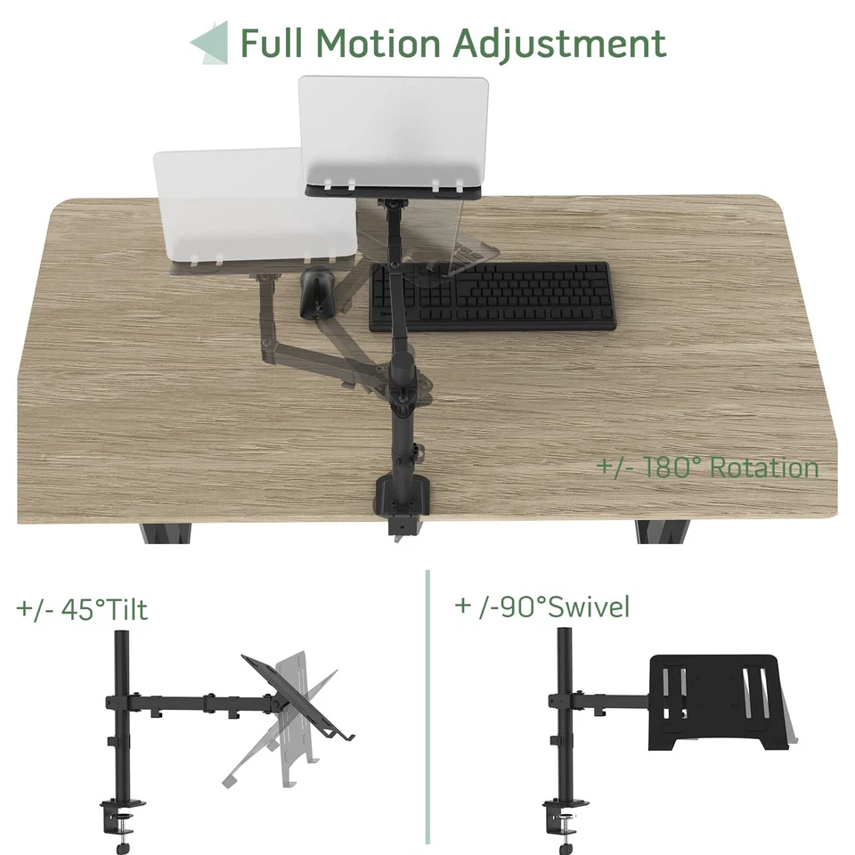 Laptop Desk Mount, Single Laptop Stand Arm with Vented Tray for 17 inch Noteb... - Image 3 of 4