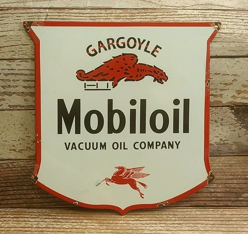 Vintage Gargoyle Mobiloil Vacuum Oil Co Porcelain Metal Sign Mobil Pegasus