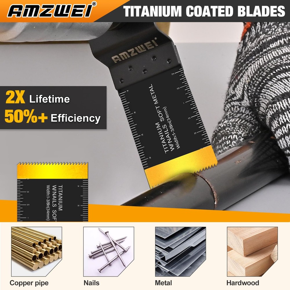 50PCS Titanium Oscillating Tool Blades Kit for Multi-Tool Cutting Sanding Scraping