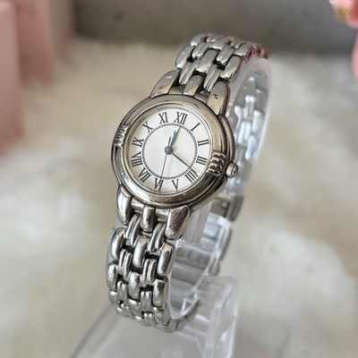 Vtg Eves Saint Laurent 5431-F45979 Roman Quartz Ladies Watch Silver Round EUC