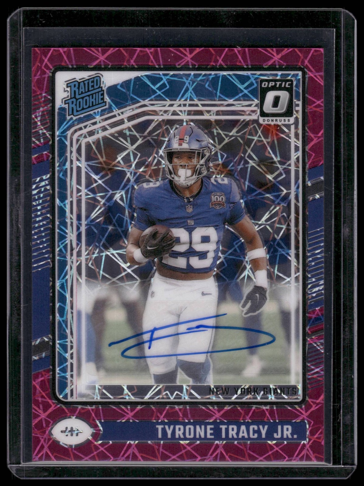 TYRONE TRACY JR. 2024 DONRUSS OPTIC #259 RATED ROOKIE AUTO PINK VELOCITY 15/50