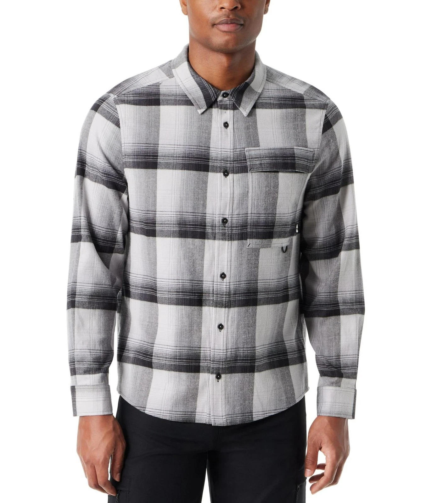 BASS OUTDOOR Mens Flannel Button Up Shirt, medgray, 2XL Neck