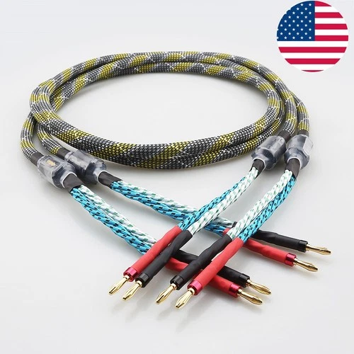 Pair Audiophile 9AWG OFC Copper HiFi Speaker Wire Banana Plug Loudspeaker Wire