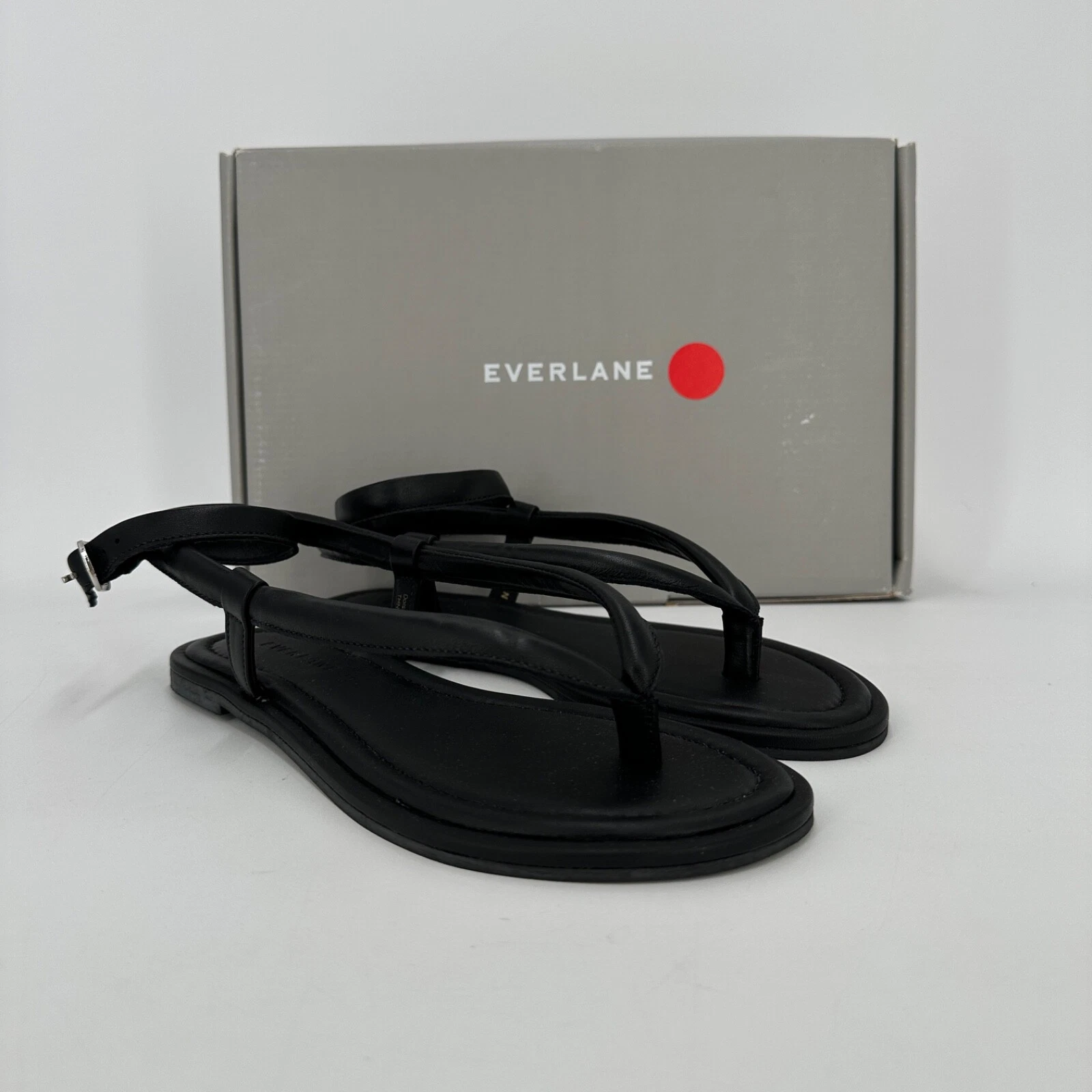 Everlane The Endless Summer Sandal size 6 Black Leather Thong w/ Ankle Strap
Opens in a new window o