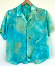 Vintage Men Size 2XL Hawaiian Blue Tie Dye Short Sleeve Button Up Relaxed Shirt