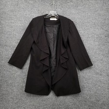 Calvin Klein Blazer Womens 8 Black Ruffle Suit Jacket Open Front Stretch Formal