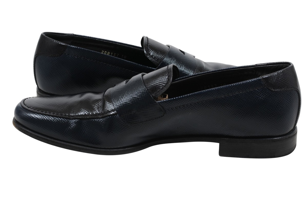 PRADA Men Black Soft Slip-on Single Strap Penny Loafers Designer Shoes Sz 10 Prada Men Penny Loafers US11 UK10 Navy Blue Black Saffiano  main image 3