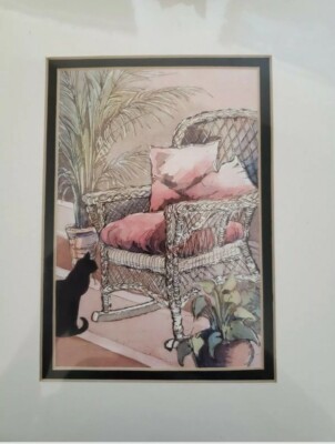 Ira Roberts Of Beverly Hills Cat & Chair Print 5710 Mat and Plastic Minor Damage