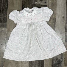 Vintage Baby Girl Toddler 24 mo Nursery Rhyme Smocked Summer Dress floral pink