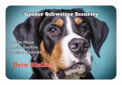 Warnschild - Schild aus Aluminium - Motiv: Grosser Schweizer Sennenhund Security