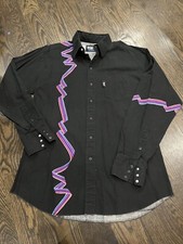 Brooks And Dunn Collection Pearl Snap Western Shirt Black Large Made USA Ribbon
