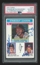 1976 Topps AL K Leaders Signed Auto Bert Blyleven Gaylord Perry Tanana PSA 4 9
