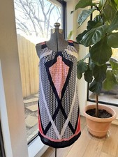 dana buchman dress Blue White  Small Sheatf Geometric Office Chic Business