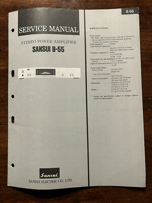 Sansui B-55 Stereo Power Amplifier Service Manual Vintage Original OEM Genuine
