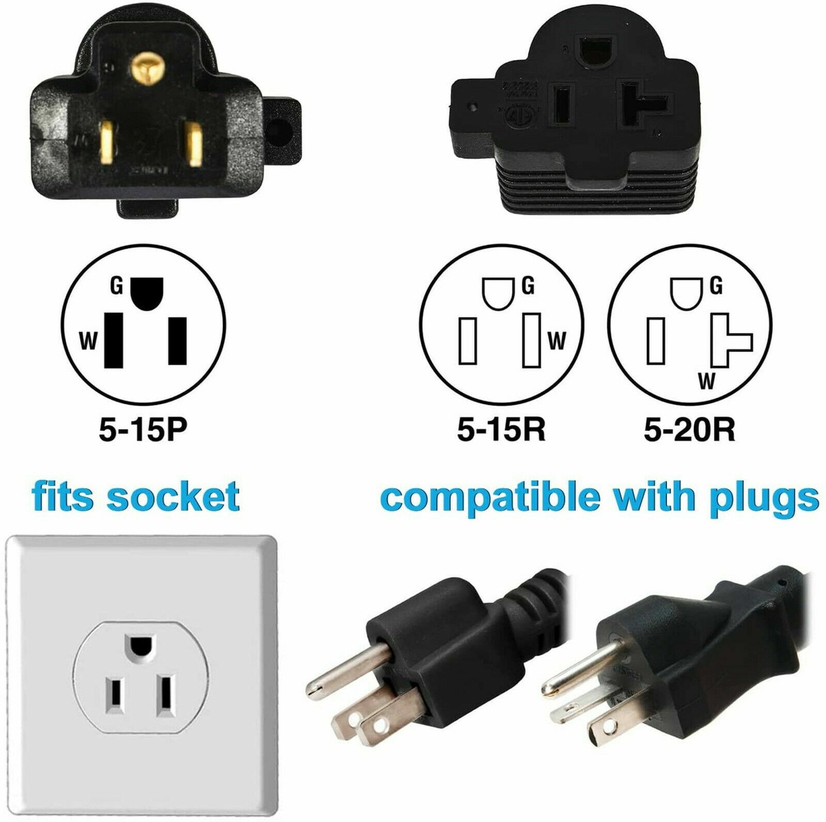 20amp Extension Cord NEMA 5-15P To 5-15R/5-20R Plug Adapter – Convert ...