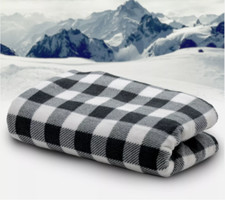 12V Heated Electric Car Truck Suv Van Fleece Black White Plaid Heater Blanket