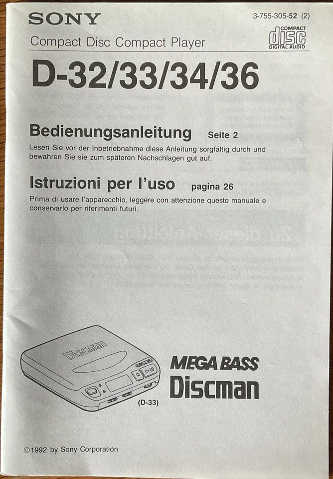 Bedienungsanleitung Sony D-32/33/34/36 Discman