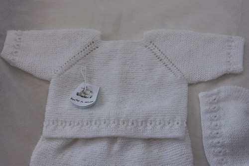 Conjunto lana bebé jersey, pantalón, zapatos capota Primera puesta. Hecho a mano - Imagen 3 de 3
