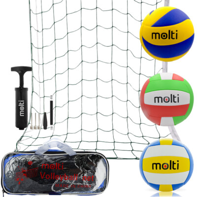 Volleyball-Set Ball #5 + Ballpumpe + Volleyballnetz 9,5m x 1m + Tasche Beachball